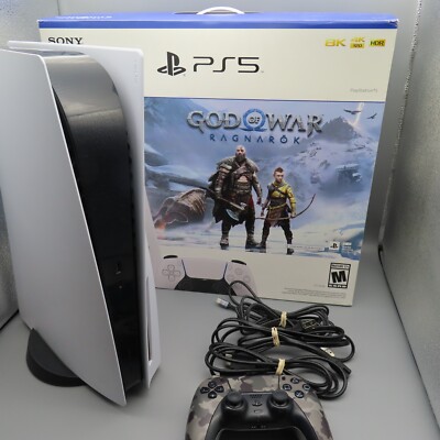 Sony PlayStation 5 PS5 Disc Drive Edition White Console CFI-1115A and Controller