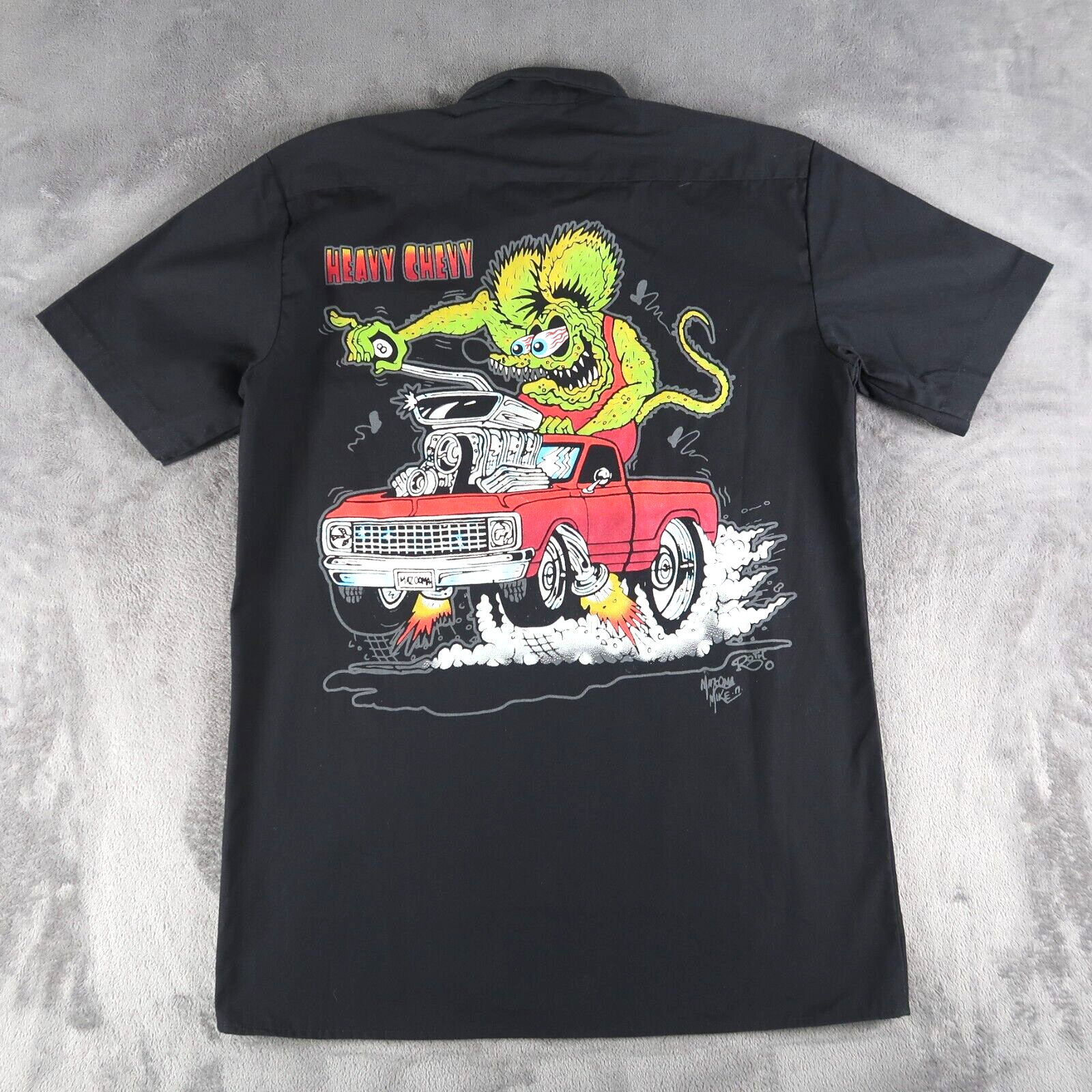 Rat Fink Black Collar Logo Button Down Shirt Medium to 2XL