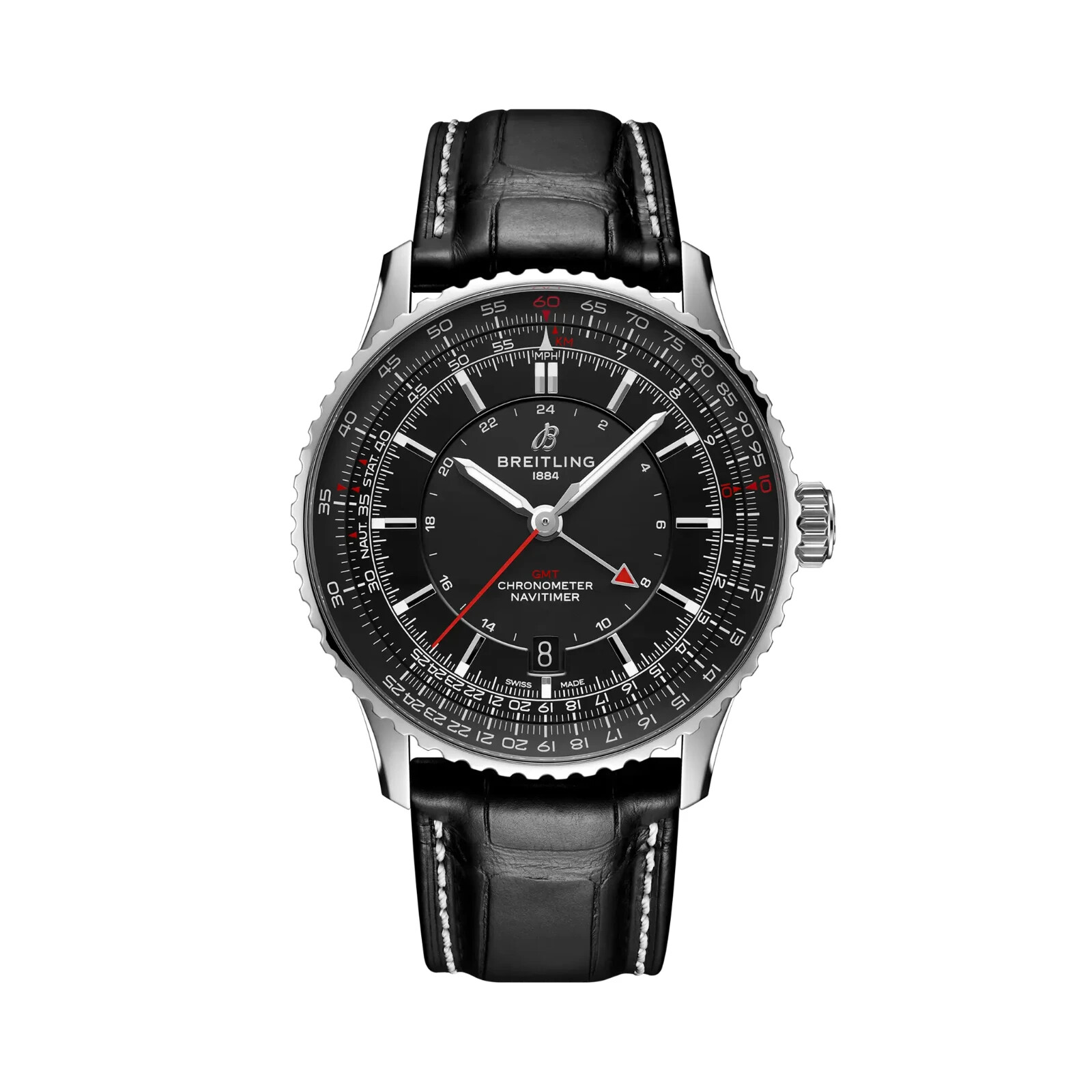 Pre-owned Breitling Navitimer Automatic Gmt 41mm Black Dial Black Strap A32310251b1p1