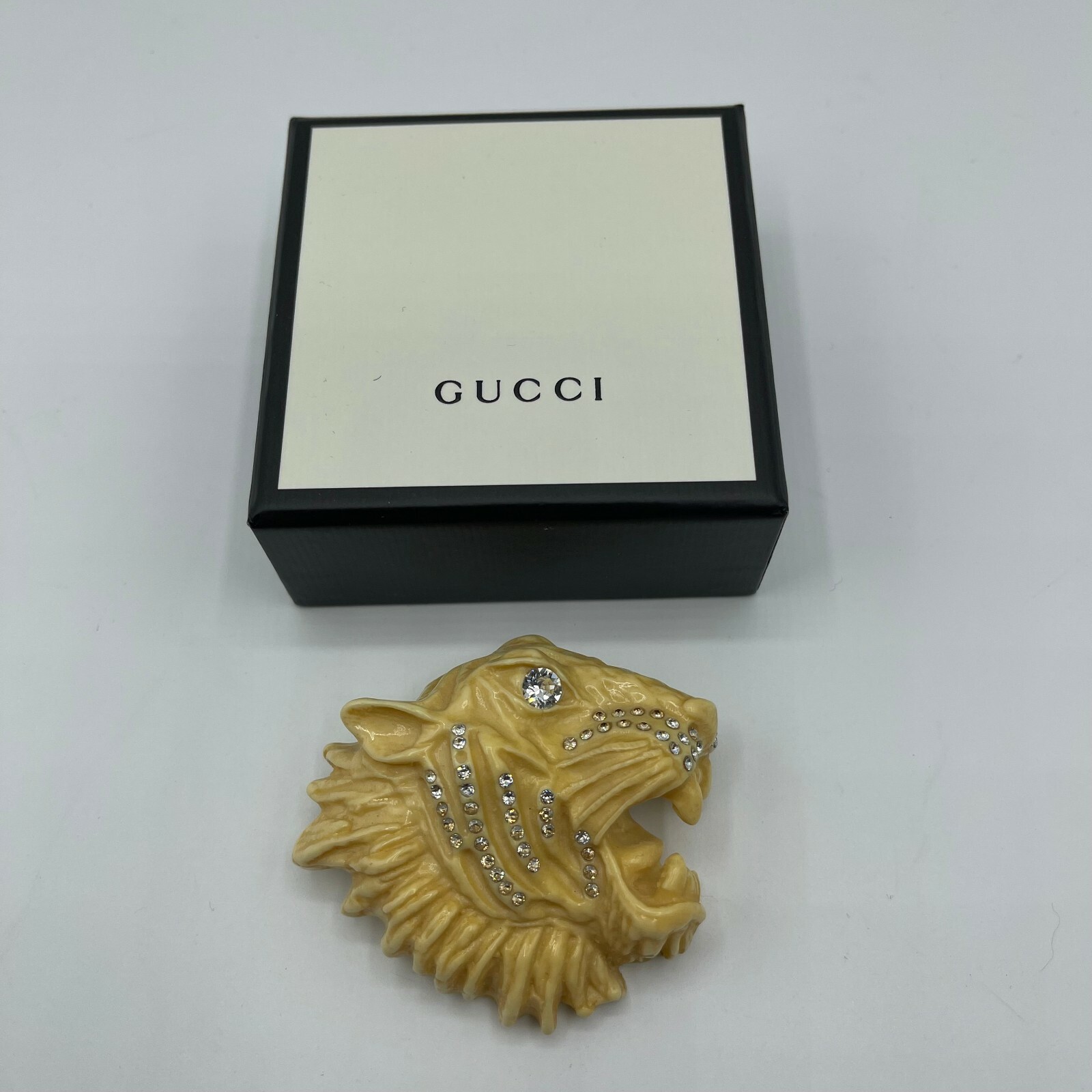 Gucci Women's Ivory Resin Rajah Tiger Head Brooch with Gucci Women's Ivory Resin Rajah Tiger Head Brooch with