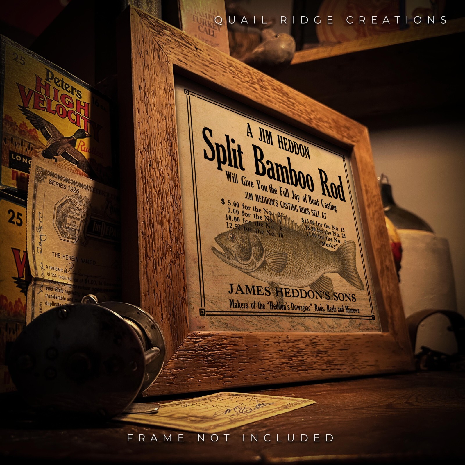 Vintage Heddon Fishing Lures Rods Advertising Art Print Hunting Cabin Wall Decor