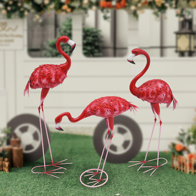 3* Flamingo Garden Statues Crane Sculpture Red Heron Outdoor Yard Decor Standing
