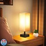 Small Table Lamp for Bedroom - Bedside Lamps for Nightstand, Minimalist Night Stand Light Lamp with Square Fabric Shade, Desk Reading Lamp for Kids Room Living Room Office Dorm
