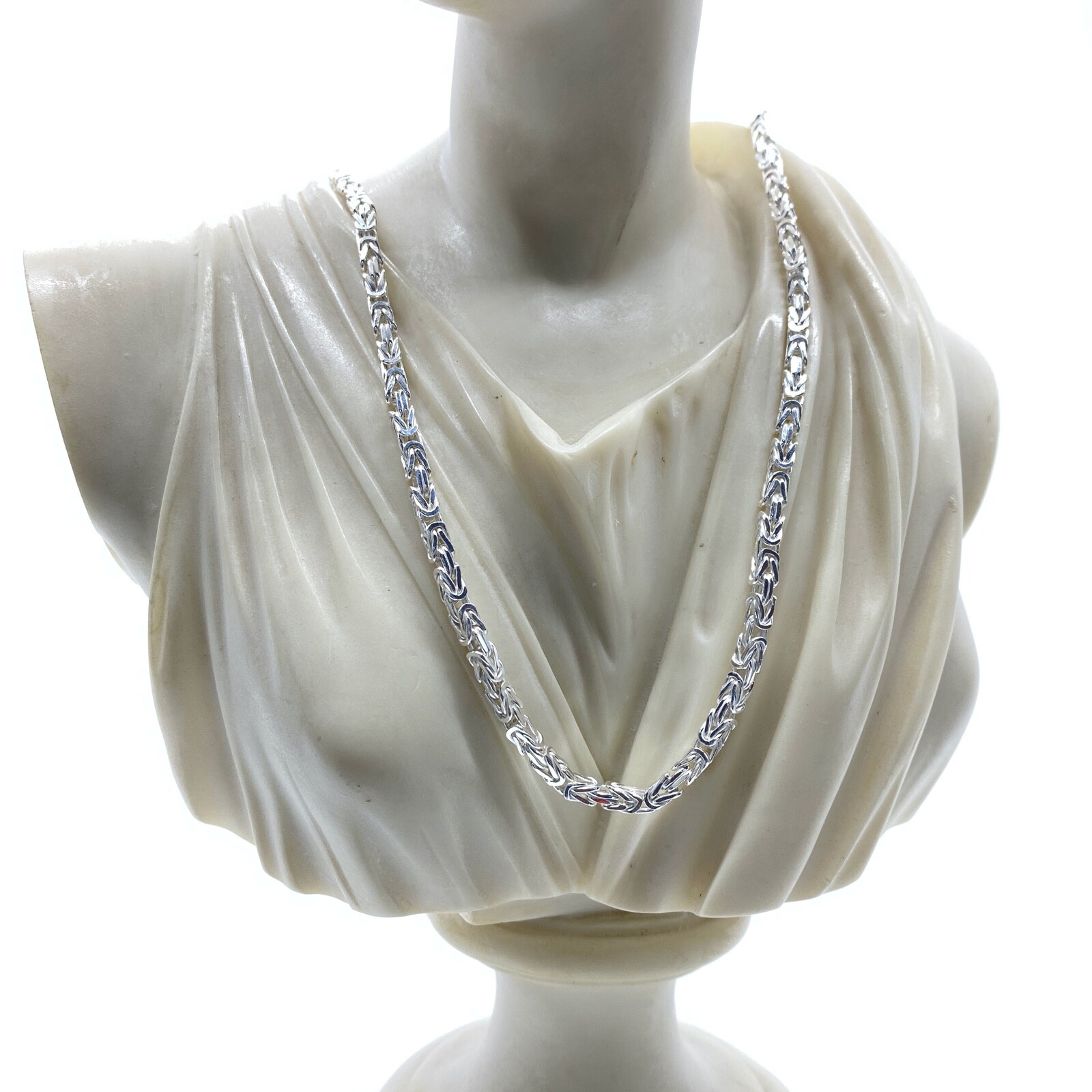 Pre-owned Handmade 5mm Mens Byzantine Rope Necklace King Chain 925 Sterling Silver 85gr 25.19inch