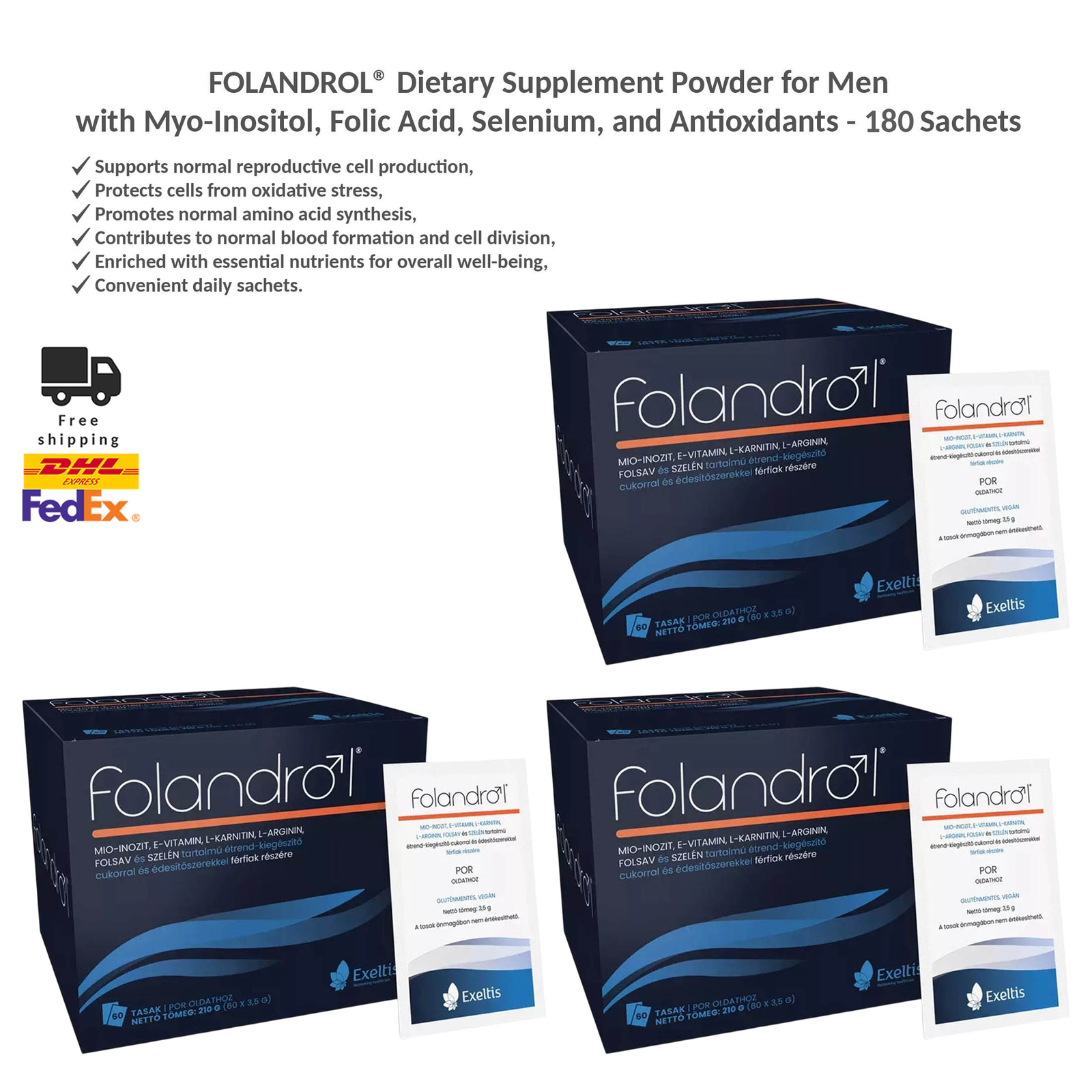 Folandrol Myo-Inositol Fertility Support Powder for Men + Folic Acid 180 Sachets