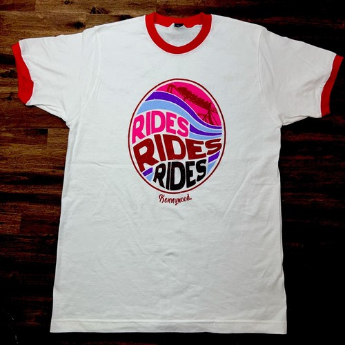 RARE Kennywood Amusement Park MEDIUM Ringer Tee RIDES RIDES RIDES VTG Inspired