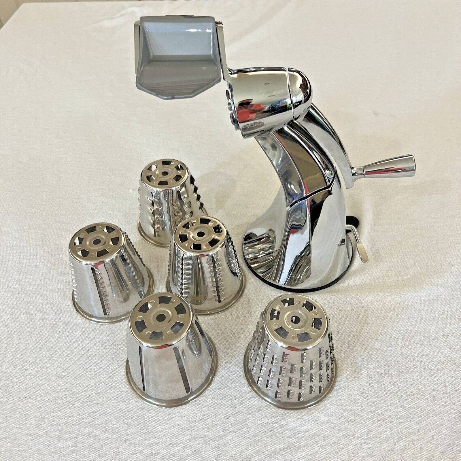 Manual Cone Food Processor, Slicer, Grater, Shredder w/ 5 Cones