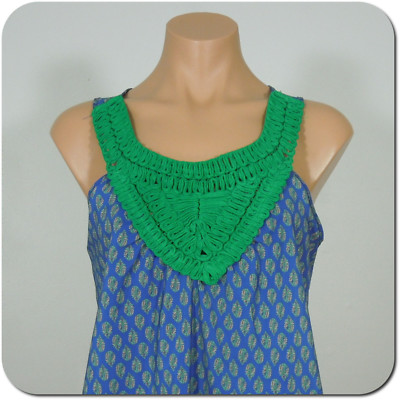 BLUE RAIN Cami Top S SMALL Francesca's Women's Printed Embroidered Neck