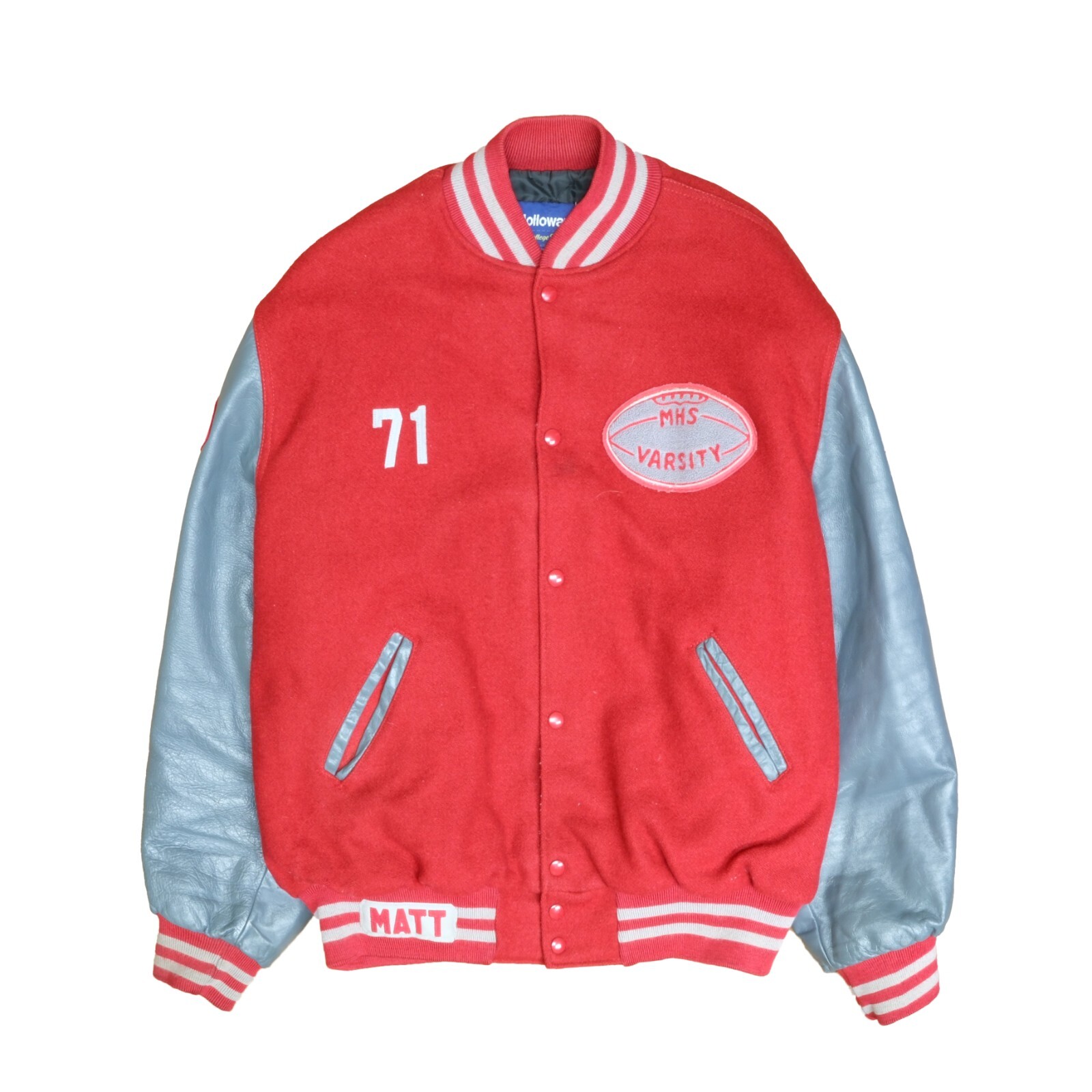 Vintage MHS Football Track Leather Wool Varsity Jacket Size