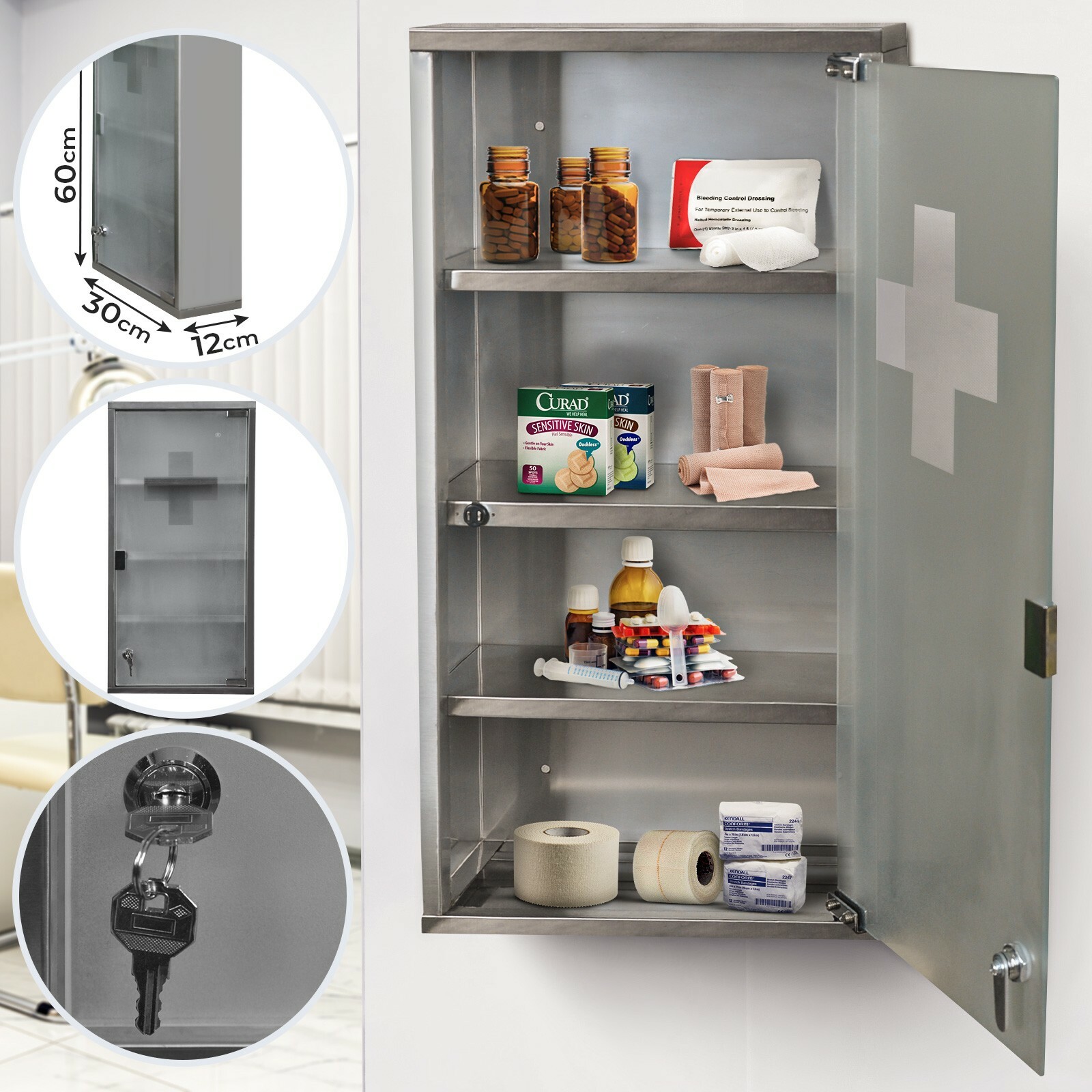 Medizinschrank Hausapotheke abschließbar Glas Medikamenten Arznei Erste