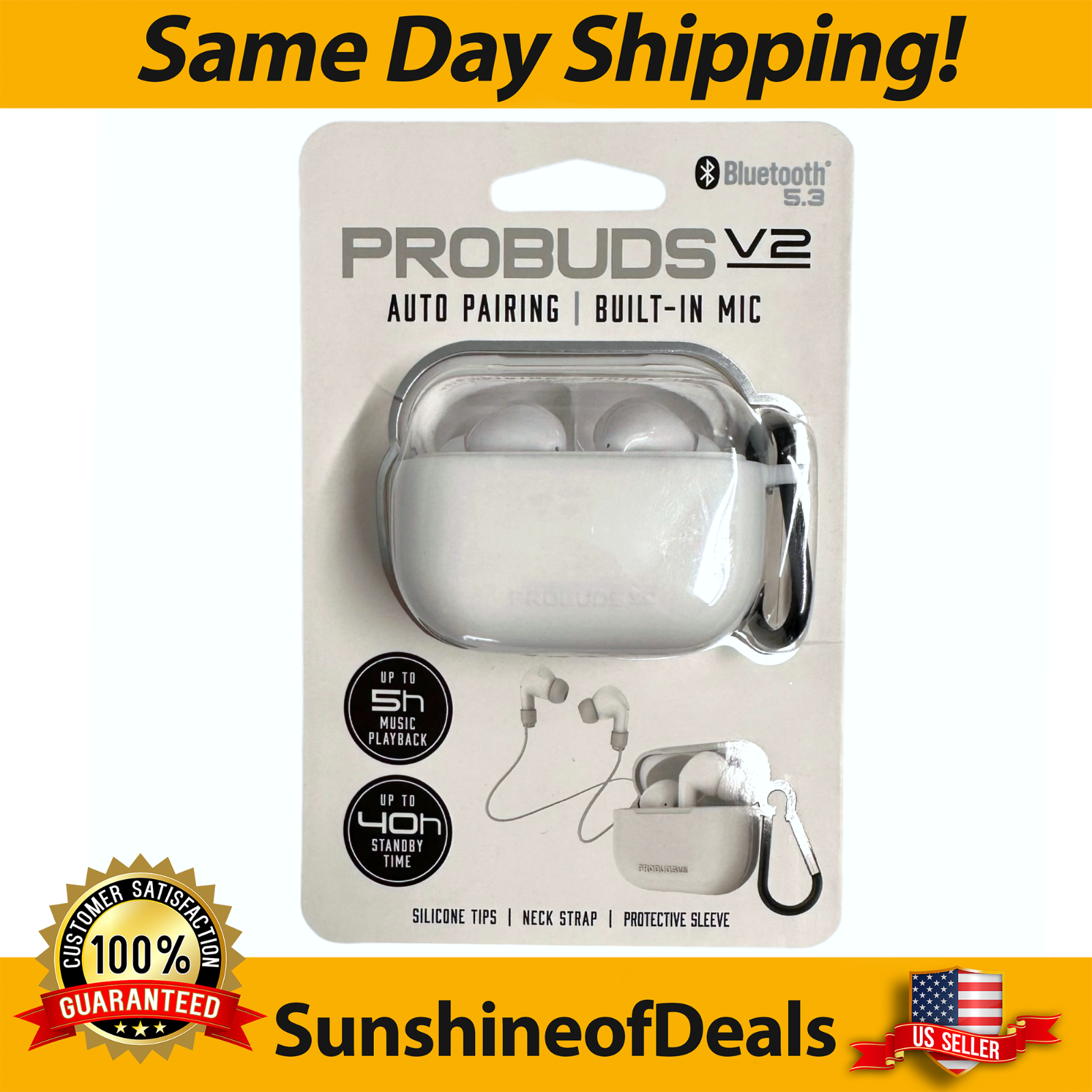 ProBuds V2 Auto Pairing BuiltIn Mic Wireless Bluetooth Earbuds