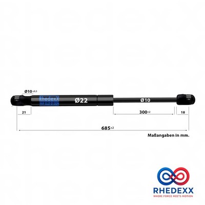 Gasdruckfeder 115mm-585mm 50N-1150N RhedexX Gasdruckdämpfer M6-M8 Kugelpfanne