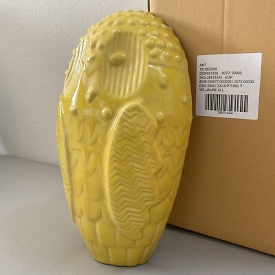 Anthropologie Yellow Owl Wall Sculpture Glazed Ceramic 