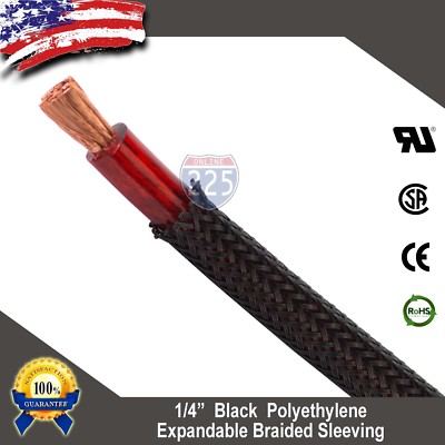 100 FT. 1/4" Black Expandable Wire Cable Sleeving Sheathing Braided Loom Tubing 