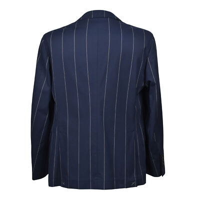 Pre-owned Brunello Cucinelli Men's Striped Navy Coitton 3 Button Casual Blazer In Blue