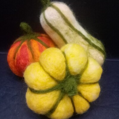 Needle Felted Pumpkins Handmade By Me Yellow Orange Cream Lot Of 3