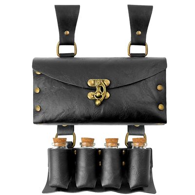 Medieval Alchemy Faux Leather Belt Pouch with 4 Cork Potion Vials Fantasy Wiz...