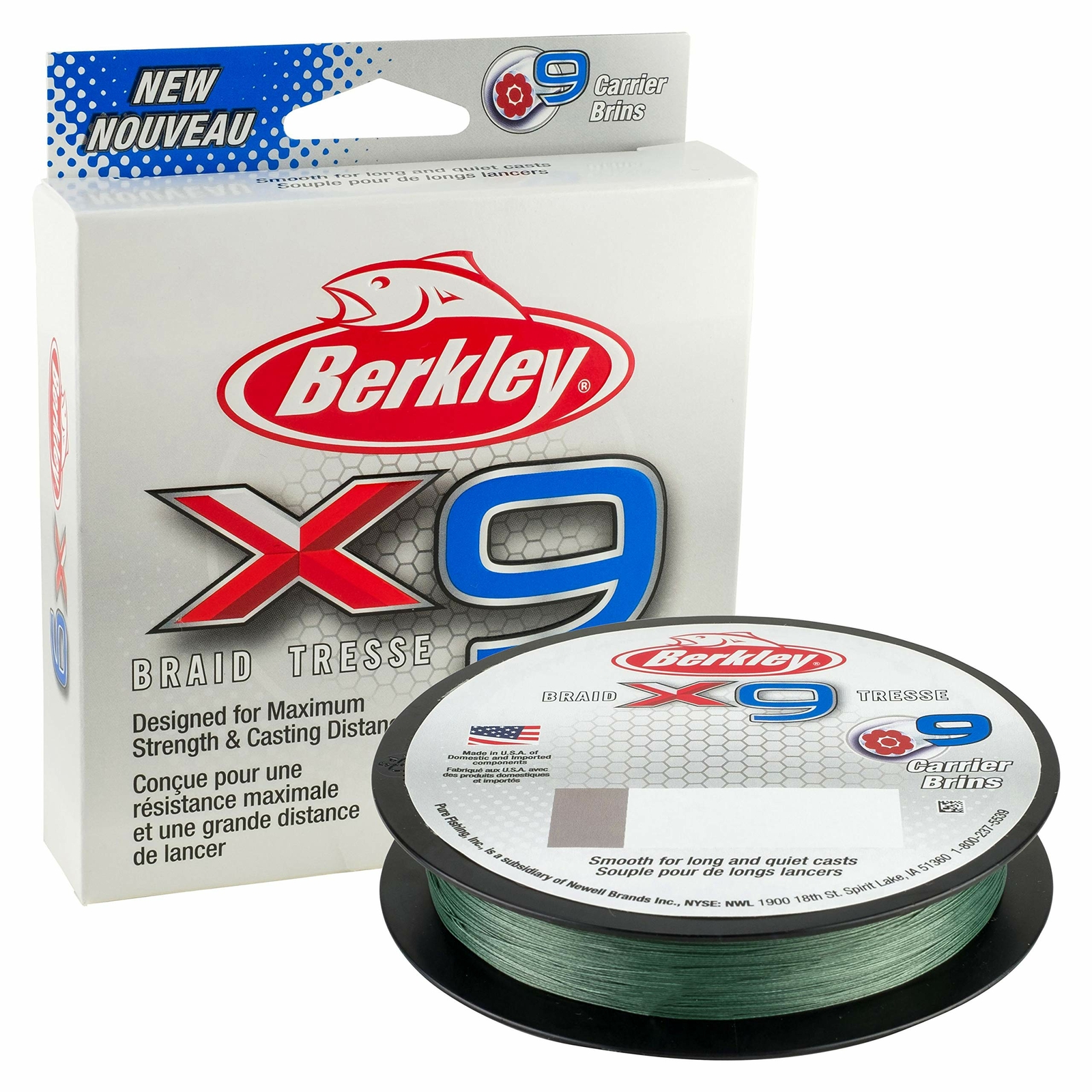 Berkley X9 Lo-Vis Green Braided Fishing Line, 165yd, 40lb, Low-Vis Green