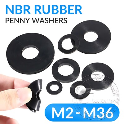BLACK NITRILE NBR RUBBER PENNY WASHERS M2 M3 M4 M5 M6 M8 M10 M12 M14 M15 to M36