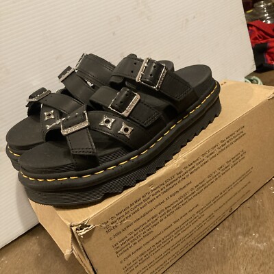 Dr. Martens Women's Ryker II Black Leather Strap Studded Sandals Slides US SZ 7