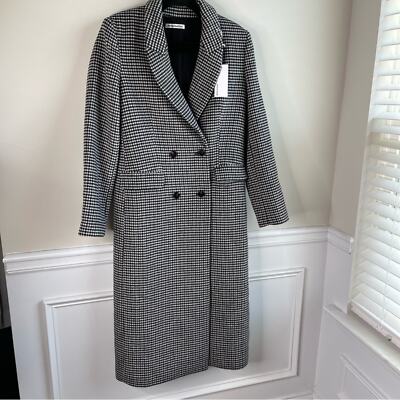 Pre-owned Reformation Double Breasted Wool York Plaid Gingham Long Coat Size Xl In Multicolor