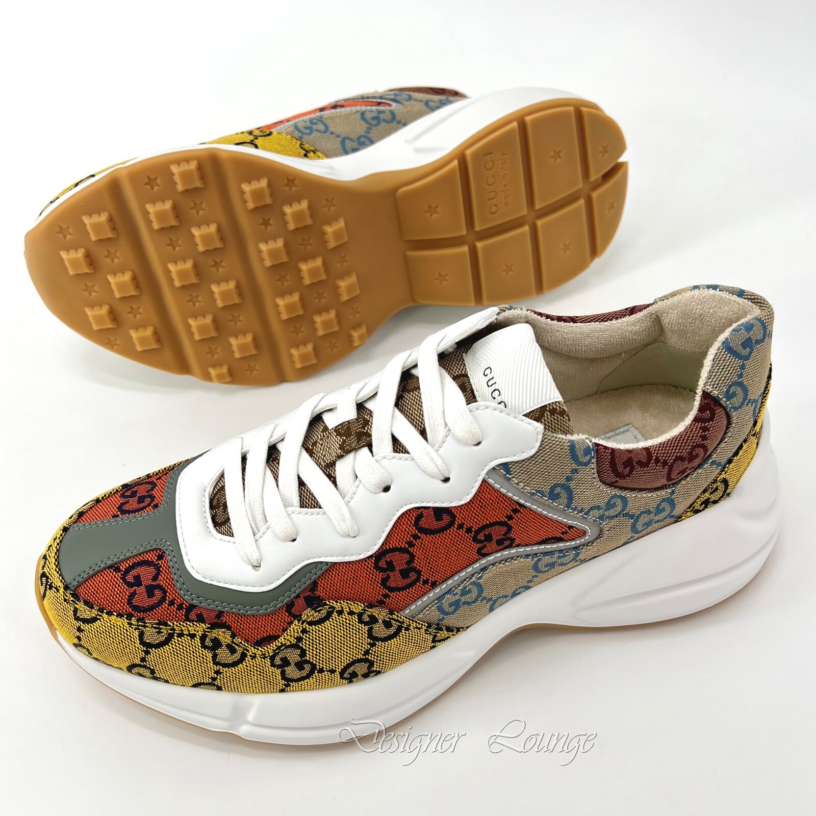 Pre-owned Gucci Men's Rhyton Gg Logo Monogram Canvas Sneakers $890 Size 9.5 / Us 10 In Multicolor