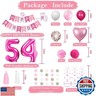 Sweet 54th Birthday Decorations for Women, Pink and White 54 Happy Birthday Balloons, 54th Birthday Party Supplies Including Pink Happy Birthday Banner, Hot Pink Number 54 Foil Balloons