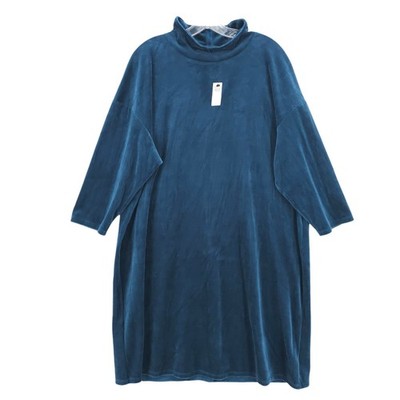 NWT TALBOTS Blue Velvet Dress 3/4 Sleeve Cotton Stretch Button Detail Size 2X