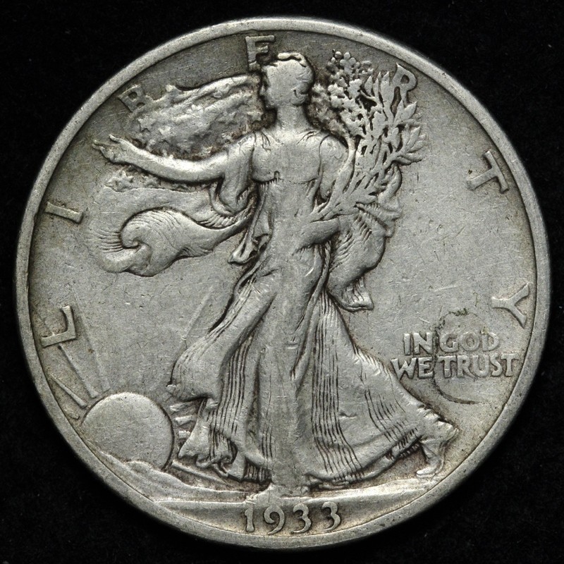(稀少年号)アメリカ　ウォーキング リバティ 50セント銀貨　1933 S 1933-S Walking Liberty Silver Half Dollar XF E338 ZQEZ | eBay
