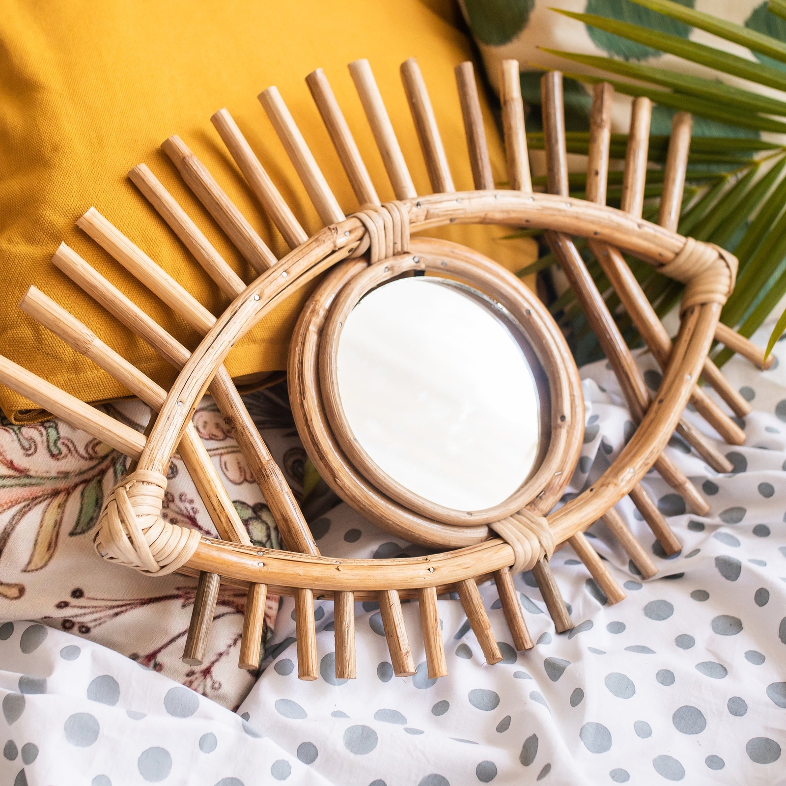 Rattan Evil Eye Mirror, Wall Hanging, Rattan hanging, Decor
