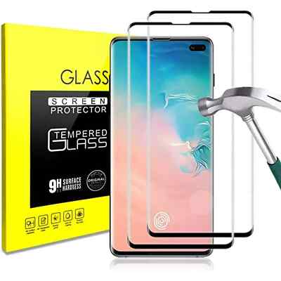 For Samsung Galaxy S10 Plus Screen Protector Tempered Glass 2-Pack 3D 9H Clear 