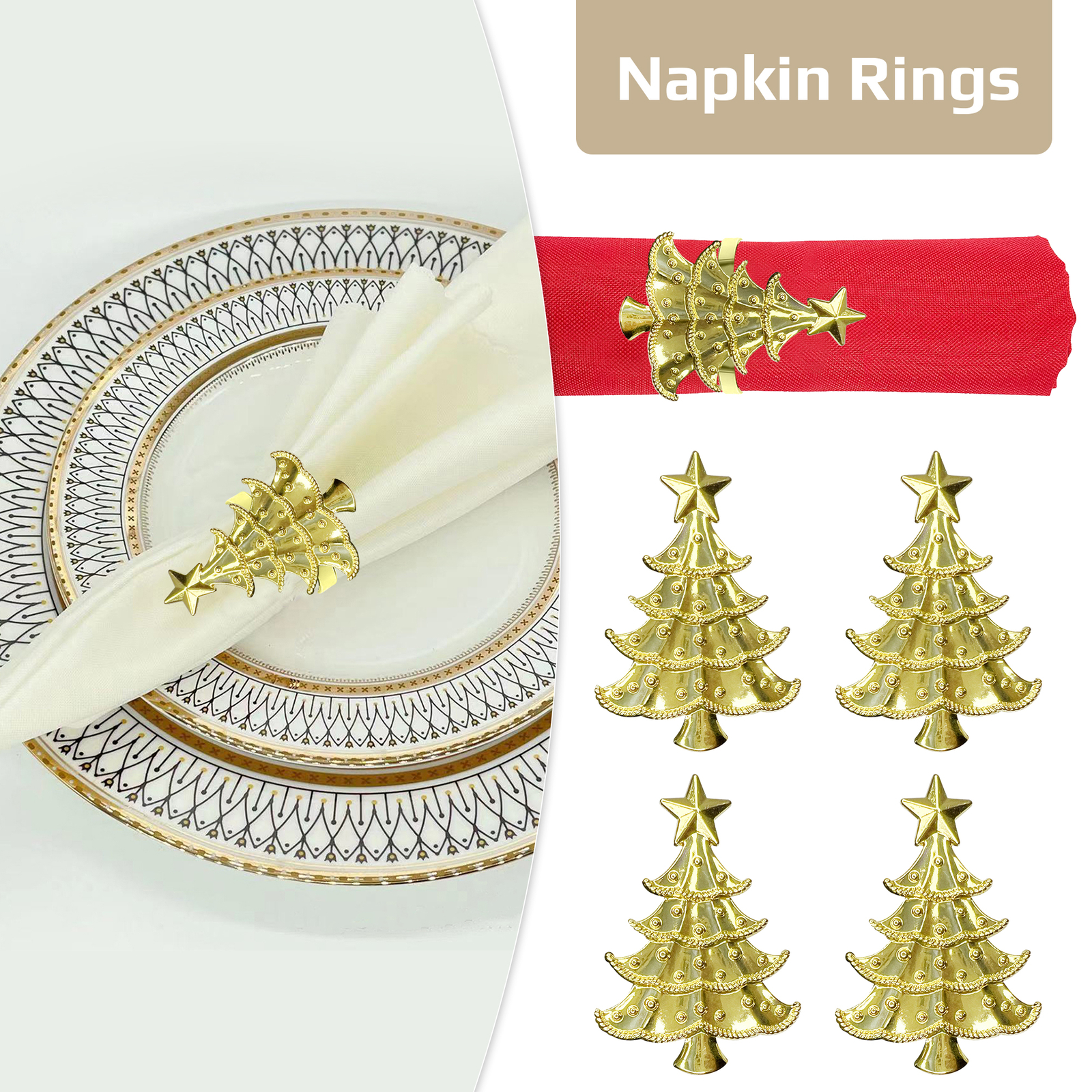 Gold Weihnachtsbaum Servietten Ringe Party Esstisch Dekoration Handtuch Halter