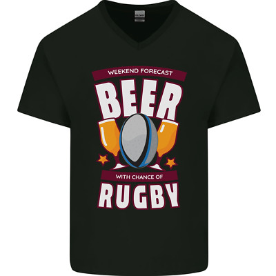 Weekend Forecast Beer Alcohol Rugby Funny Mens V-Neck Cotton T-Shirt