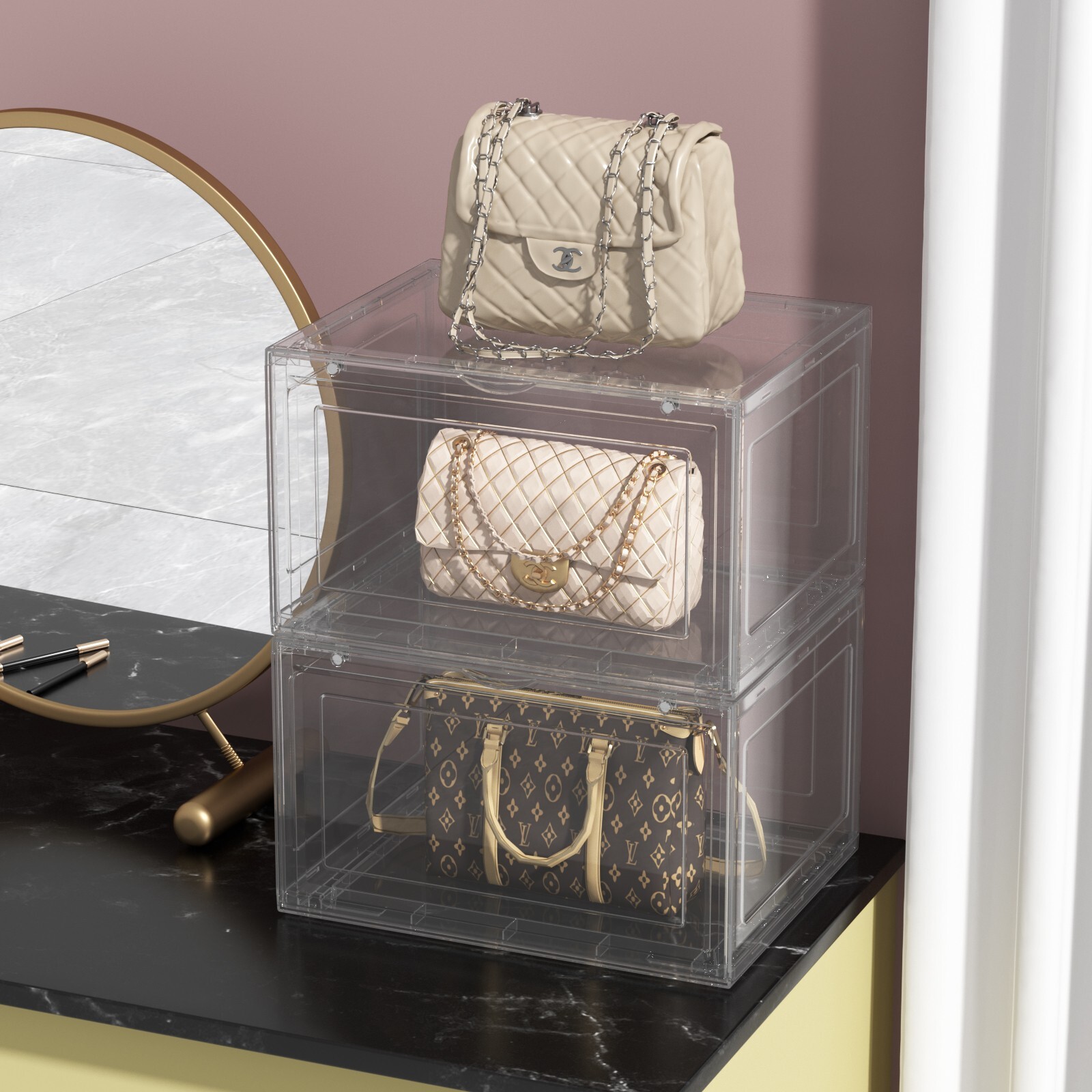 Kekow 9-Packs Magnetic Shoes Storage Box Sneaker Case Clear Stackable Container