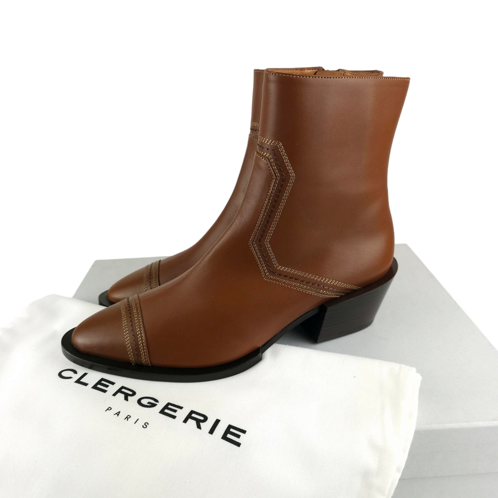 NEW ROBERT CLERGERIE Merry Brown Leather Ankle Boots Heels Size US 6