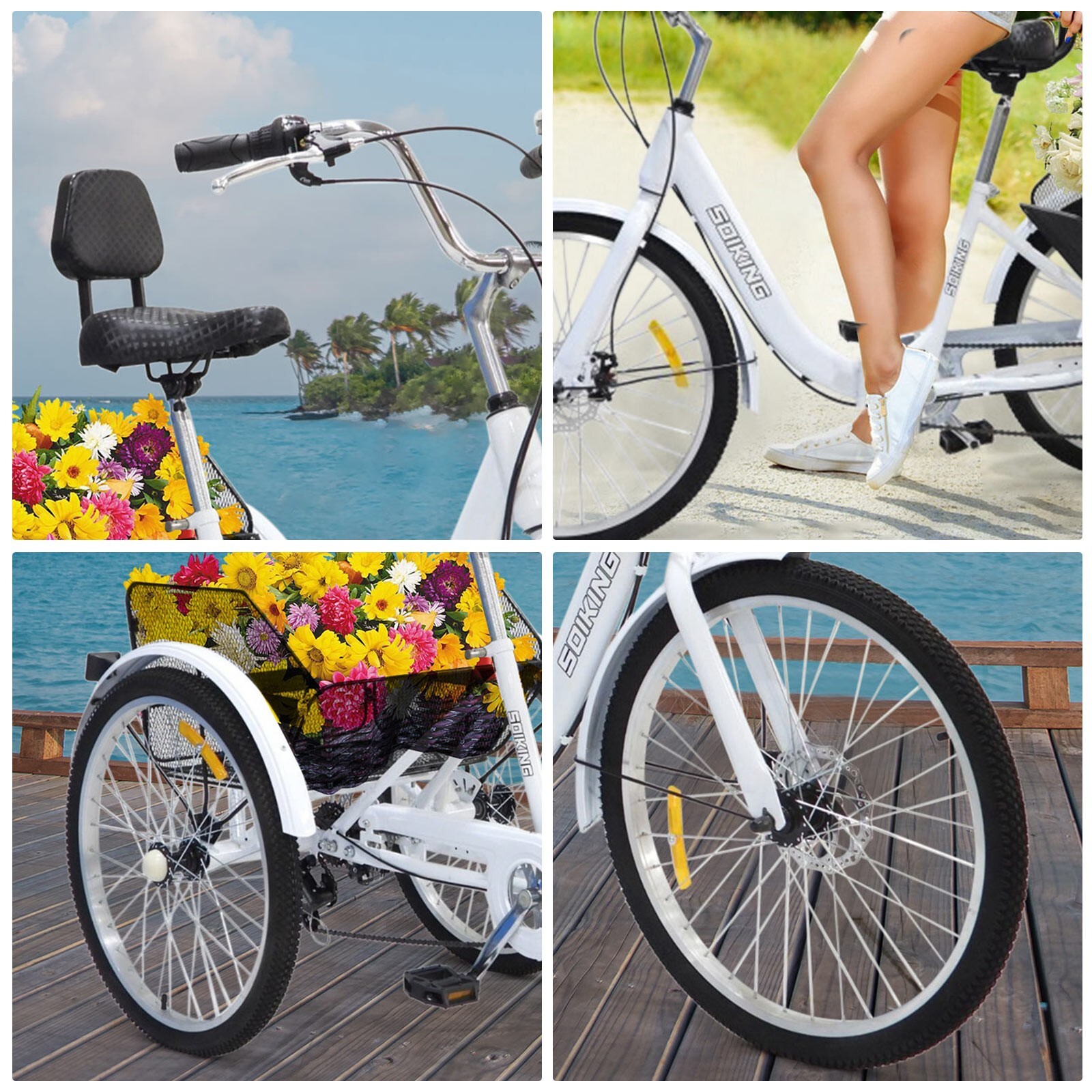Foldable Tricycle Cruiser 24'' Wheel Folding 7-Speed Bike w/ Rear Cargo Basket