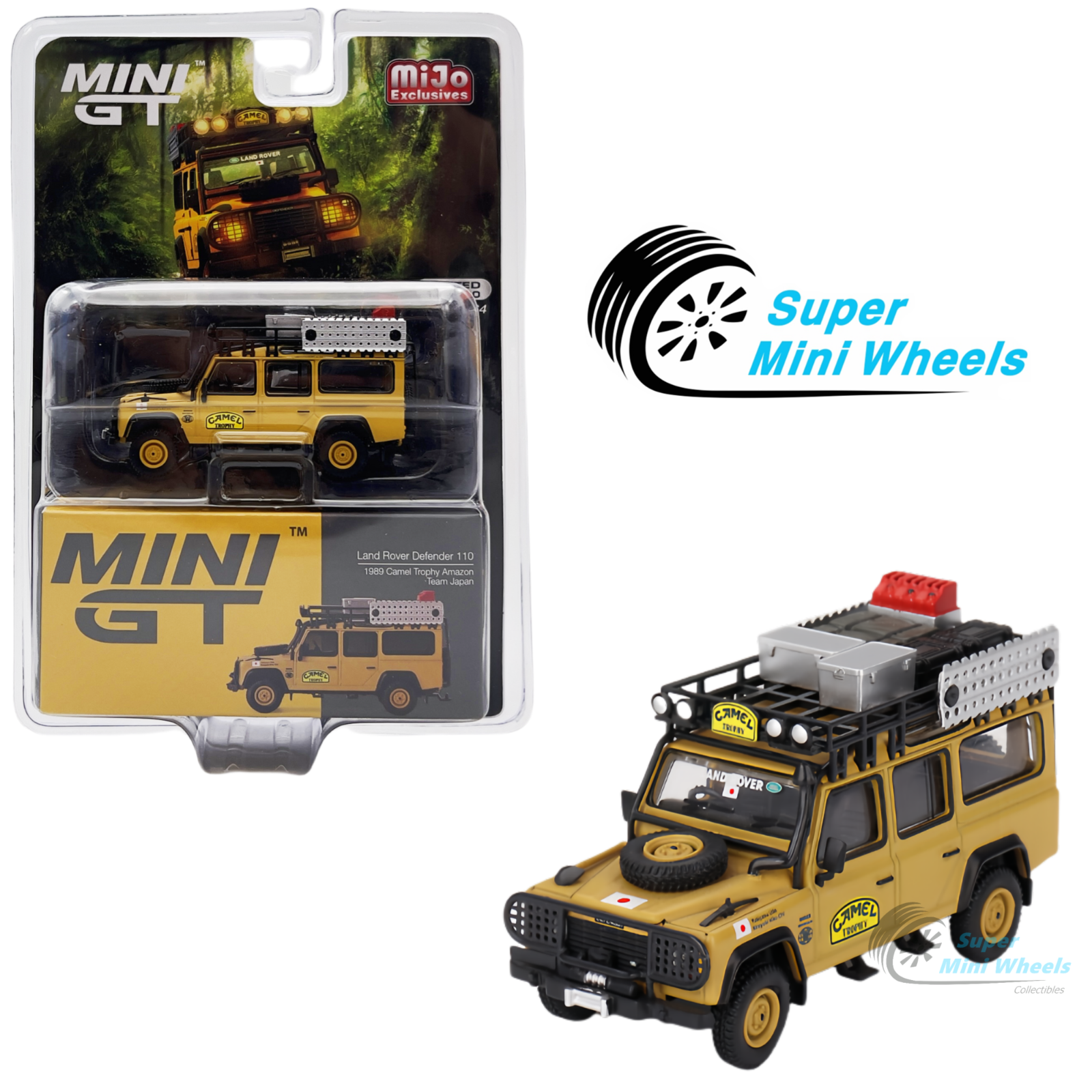 Mini GT 1:64 Land Rover Defender 110 1989 Camel Trophy Mini GT 1:64 Land Rover Defender 110 1989 Camel Trophy