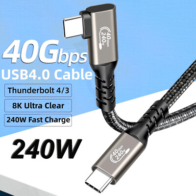 USB 4.0 Type-C 3.2 Elbow Plug Cable 40Gbps 8K Fast Adapter 240W Thunderbolt 4 3