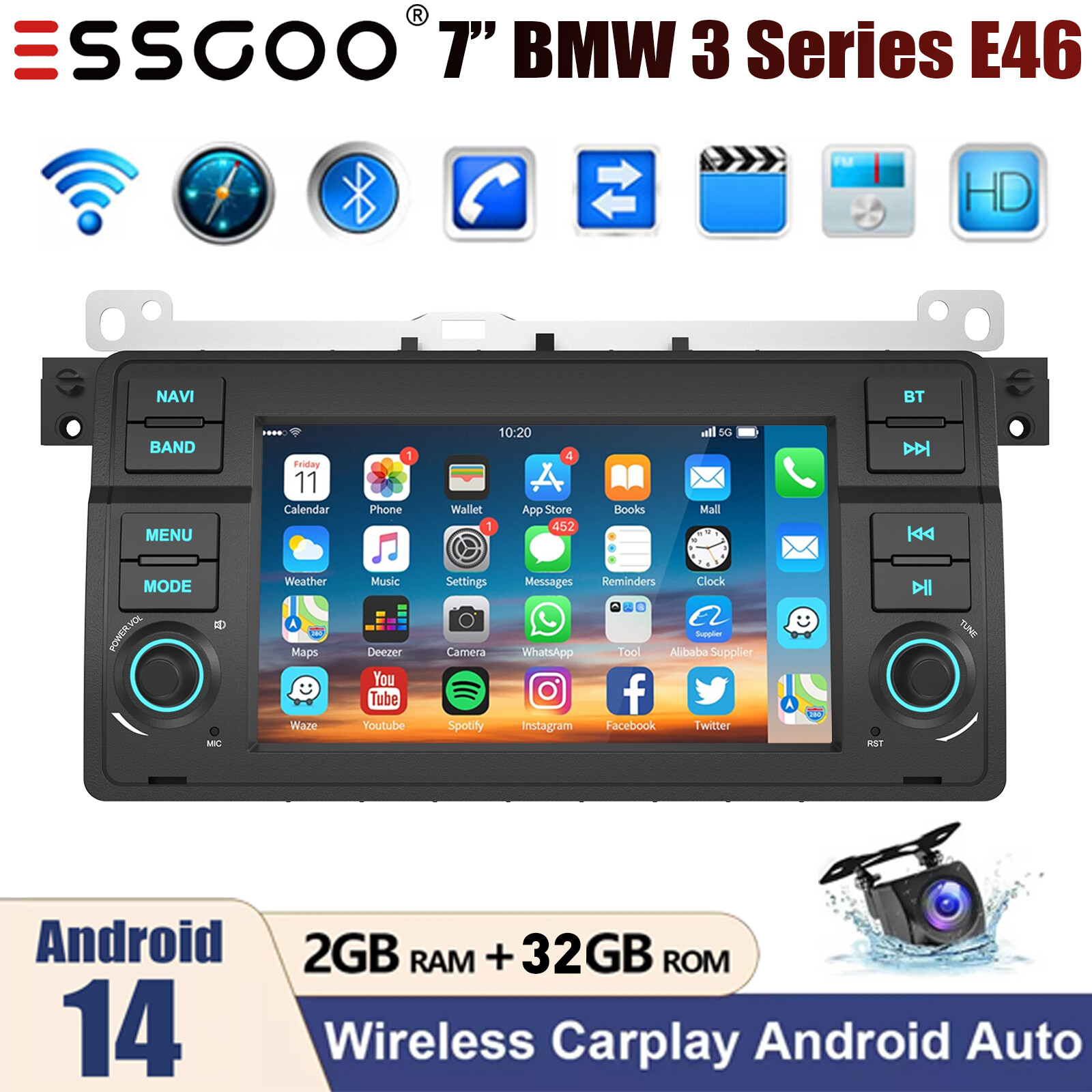 Eonon Android 10 - Estéreo Para Automóvil, CarPlay Y Android Auto Auto Car Radio 9 Pulgadas Compatible Con Bmw Serie 3 1999 2005 E46
