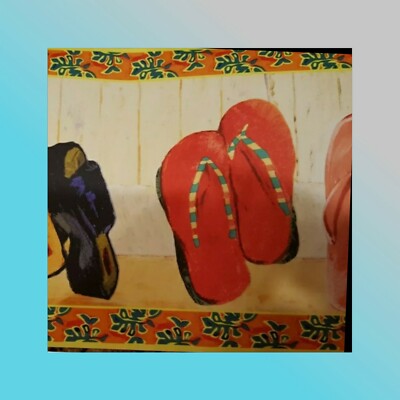 Flip Flops Sandal Surf Beach Ocean Sunset Tropical Bathroom Wall Paper Border