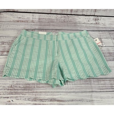 Crown and Ivy Womens Mint Green White Striped Scalloped Hem Shorts size 10 New