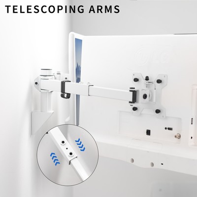 VIVO White Steel Telescoping Flush Wall Mount for Dual 21" to 32" Monitors