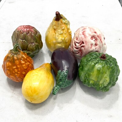Lot Of 7 Vintage Hand Painted CERAMIC VEGETABLES Realistic Made in ITALY