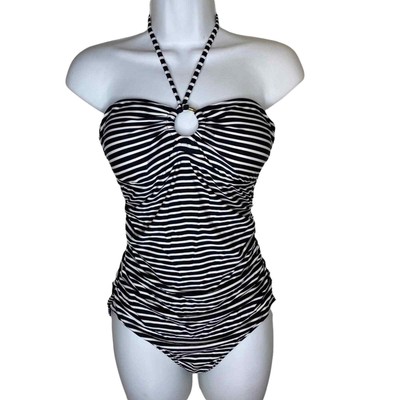 Beach Babe Australia Black & White Striped Bathing Suit NWT Size 6