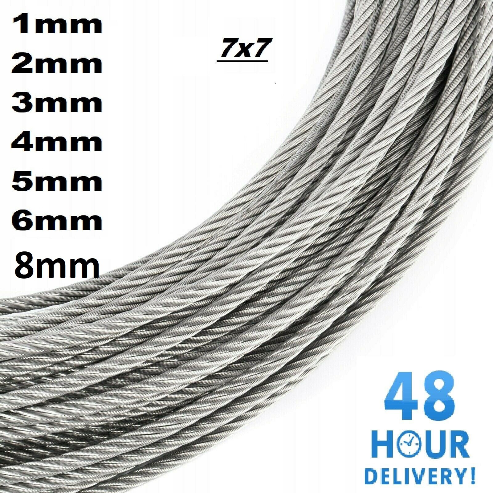 Galvanised Steel Wire Rope Metal Cable Rigging 7 x 7 1mm 2mm 3mm 4mm