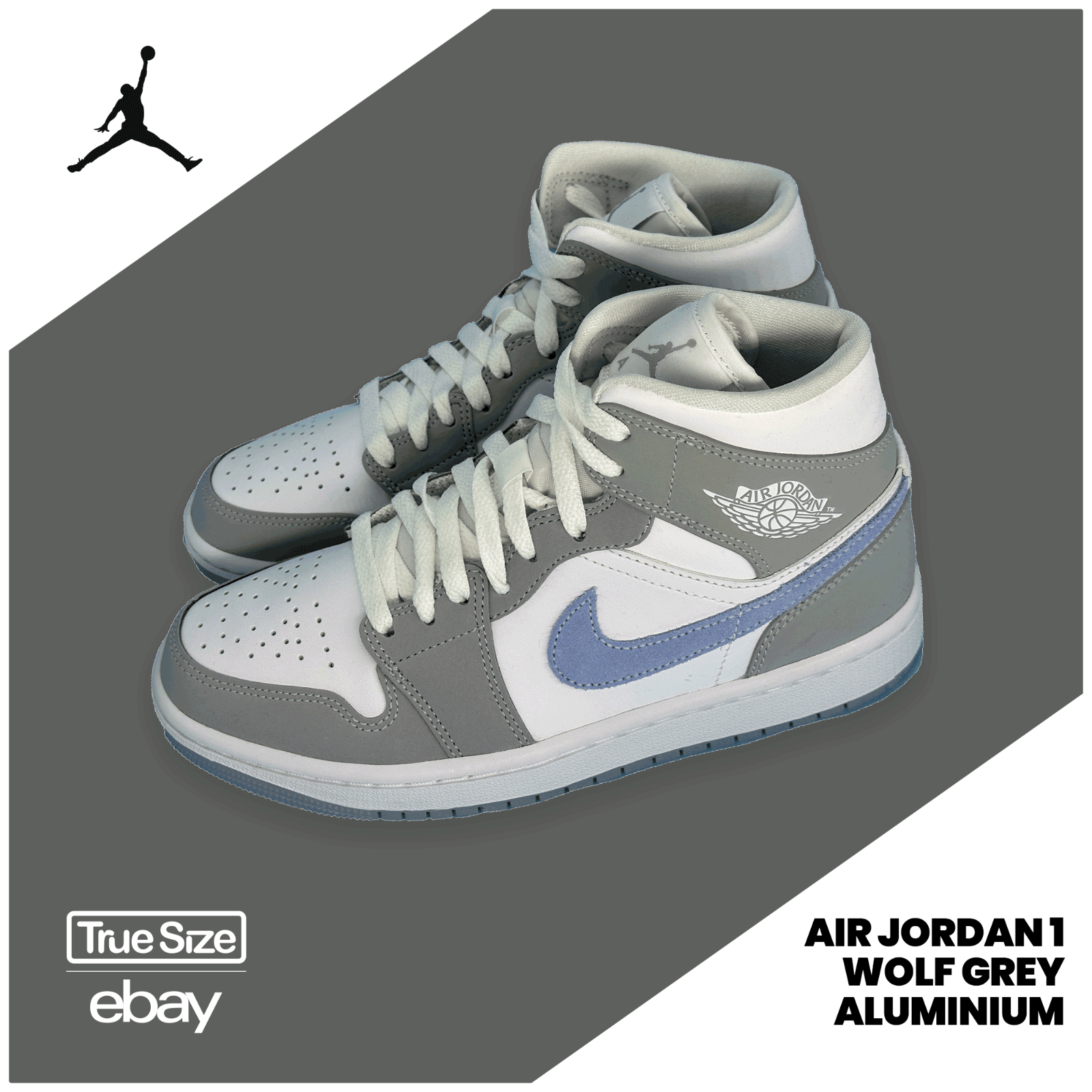 NIKE NIKE AIR JORDAN 1 MID WOLF GREY ALUMINIUM WMNS 36.5 37.5 43