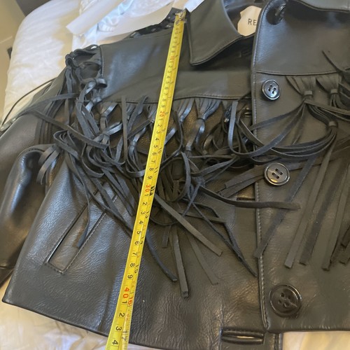 Pre-owned Re/done Re Done, Leather Fringe Jacket Women Size S Black Cropped Clubwear Crop