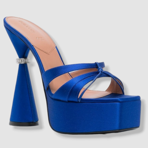 Pre-owned D’accori $1195 D'accori Women's Blue Sienna Satin Platform Mule Heel Shoes Size 37
