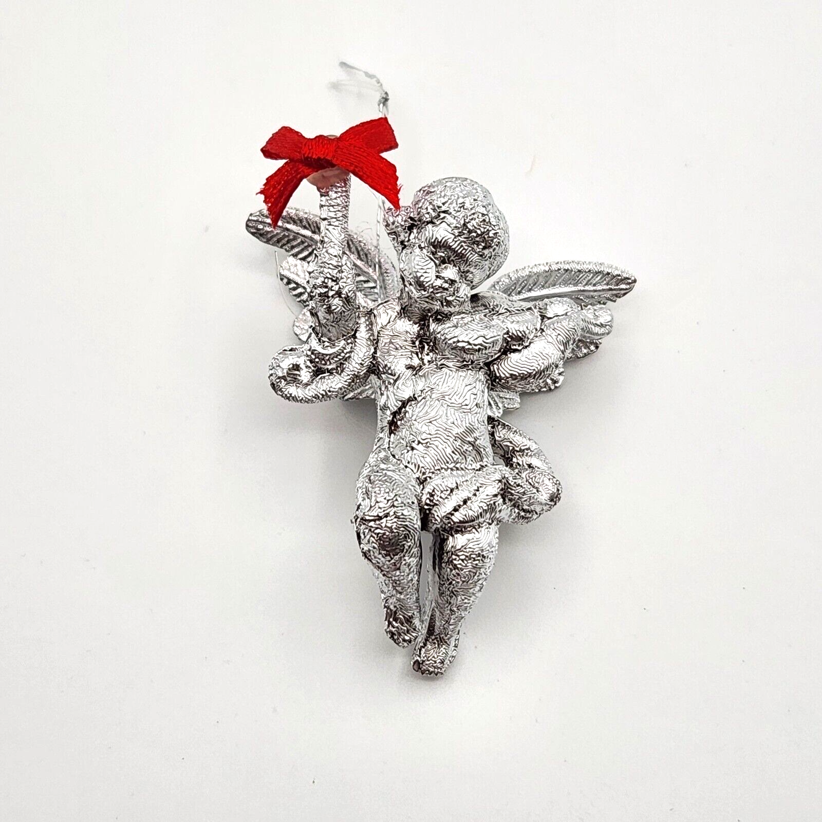 Vintage Foil Covered Silver Christmas Ornament ANGEL CHERUB PLAYING VIOLIN