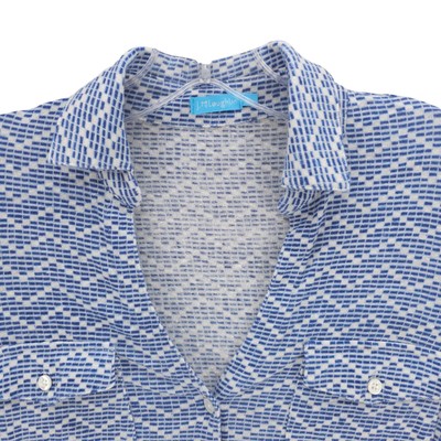 J. MCLAUGHLIN Brynn 100% Linen Button Up Top Blue Geometric 3/4 Sleeve SMALL